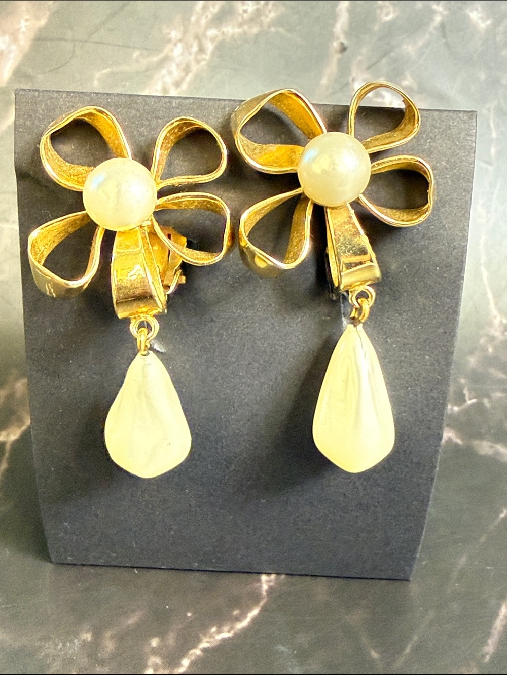 Chanel Vintage Faux Pearl Flower Clip-On Earrings